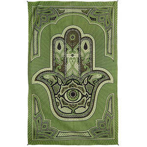 Hamsa Hand Tapestry Green 52x80" by Zest For Life